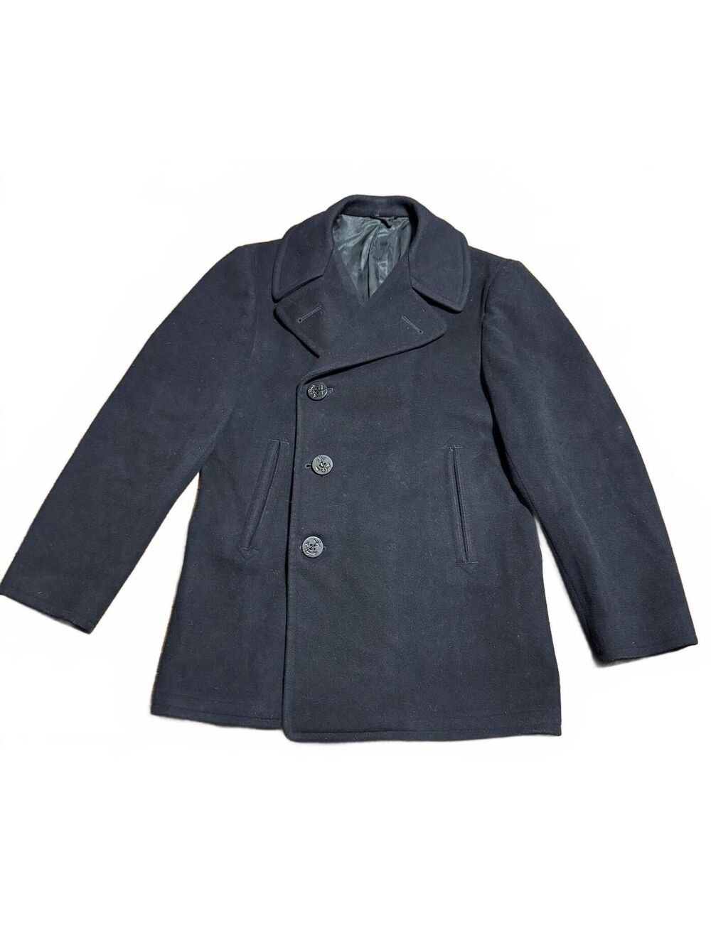 Vintage US Navy Issued Mens Pembroke 100% Kersey Wool Peacoat 38R 1971 Surplus
